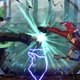 Guilty Gear's Giovanna and I-No clash with opposing kicks, a flash of energy bursting between them.
